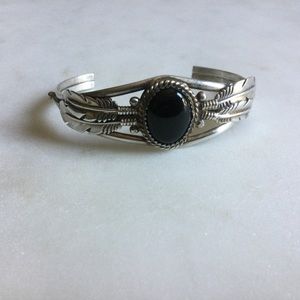 Native American Silver And Black Onyx Cuff Bracelet